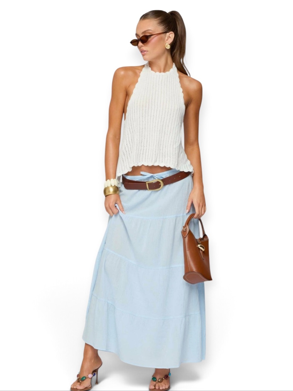 EDIKTED ✘ Ivey White Crochet Knit Backless Tie Halter Crop Top Small S Boho